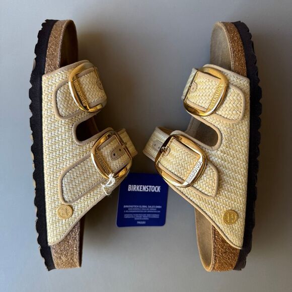 Birkenstock Arizona Big Buckle Raffia Sandal Women’s 38EU or 7US Natural Texture - Picture 7 of 12